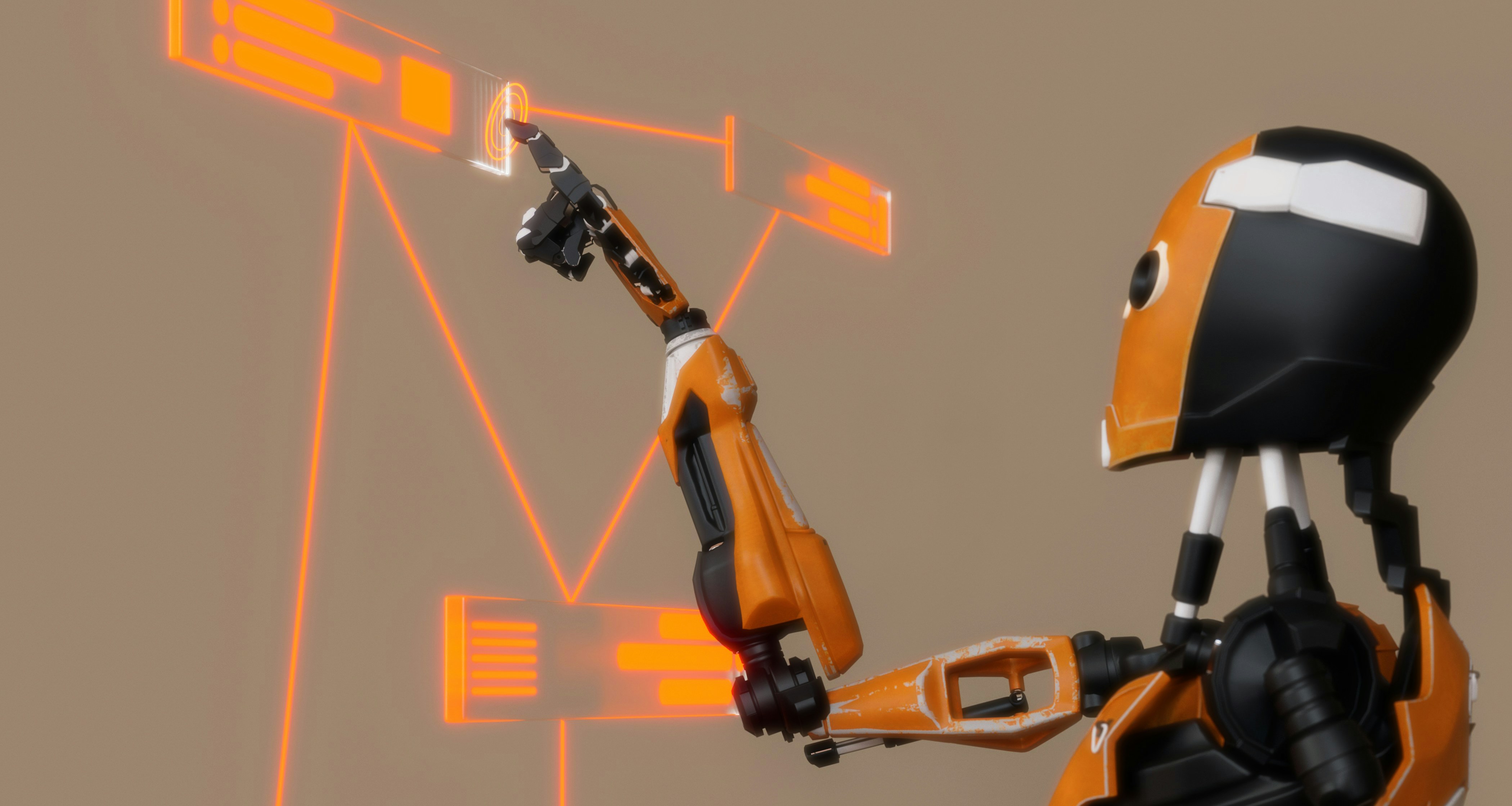 Ai bot interacting with free-floating virtual screen.